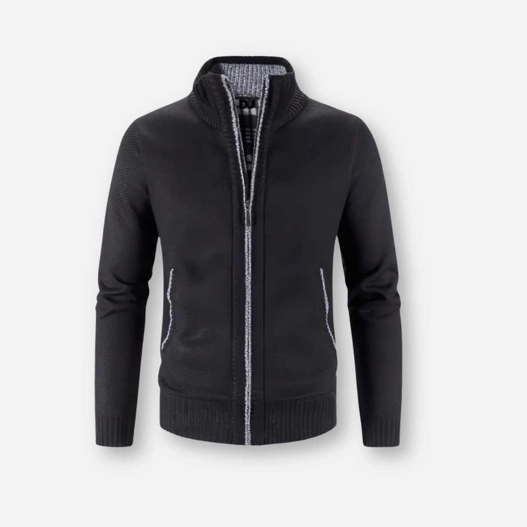 Mivora London | Men’s Zip-Up Cardigan with Ribbed Cuffs and Hem