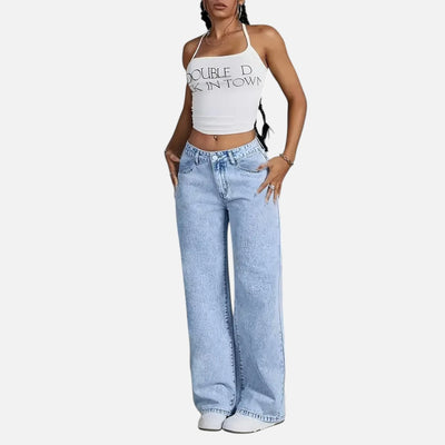 Mivora London | Women’s High-Waist Wide-Leg Jeans – Light Blue Denim with Stretch & Pockets