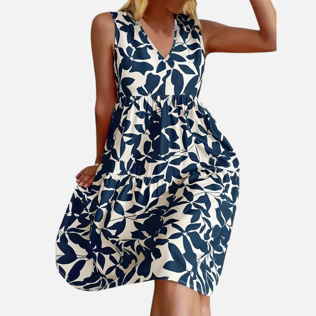 Mivora London | Women's Leaf Print Sleeveless Summer Dress