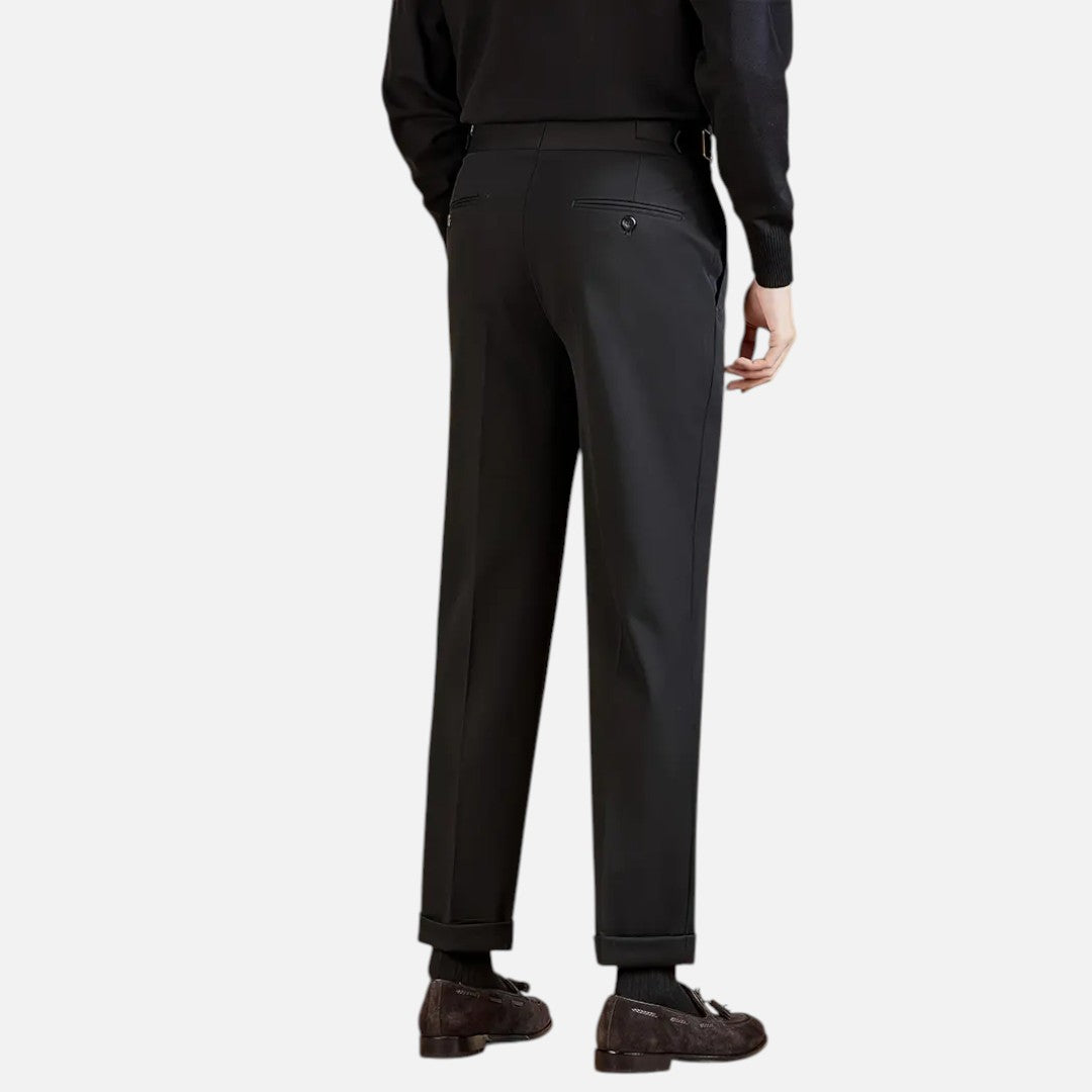 Mivora London | Men’s High‑Waist Tailored Trousers With Pleated Front & Adjustable Buckle