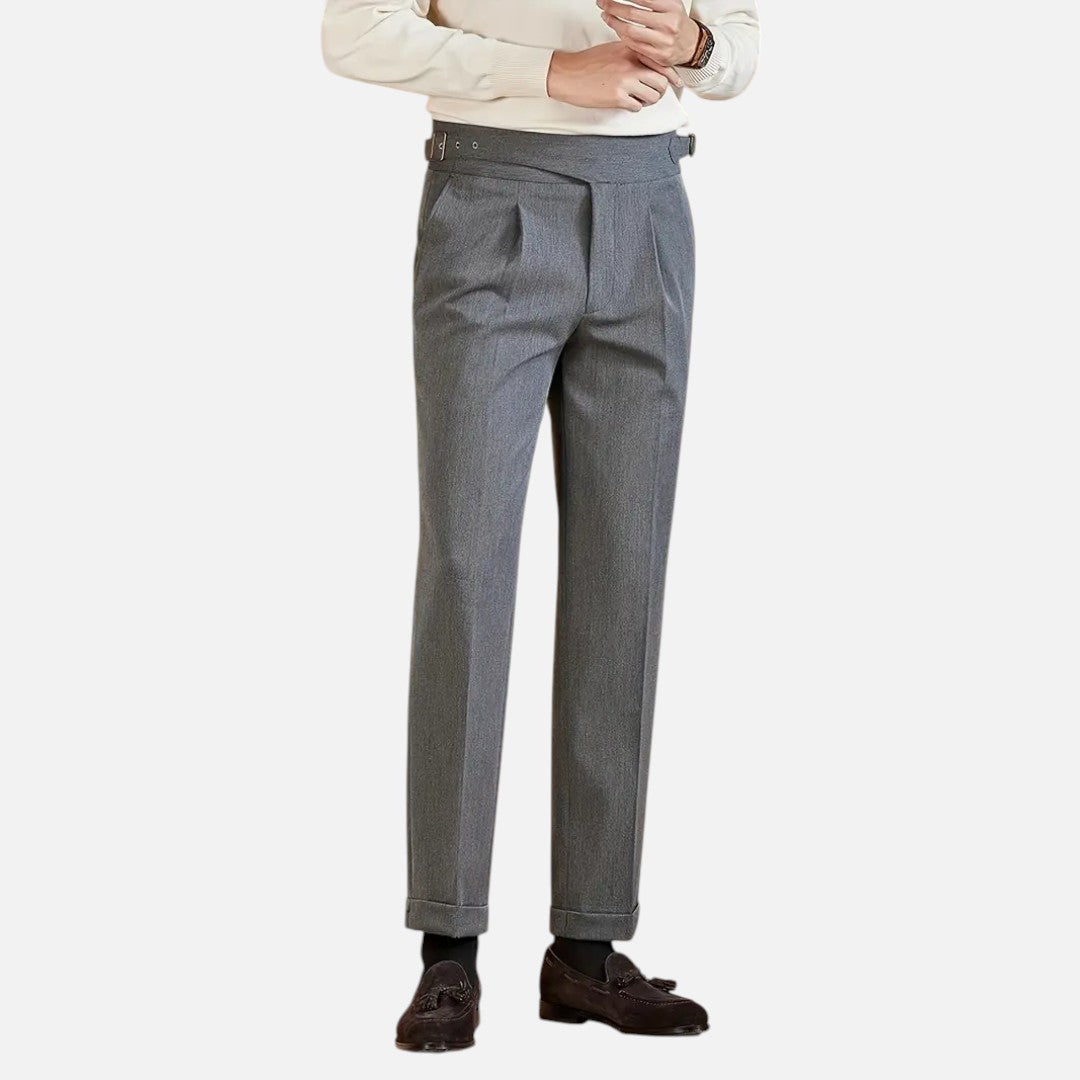 Mivora London | Men’s High‑Waist Tailored Trousers With Pleated Front & Adjustable Buckle