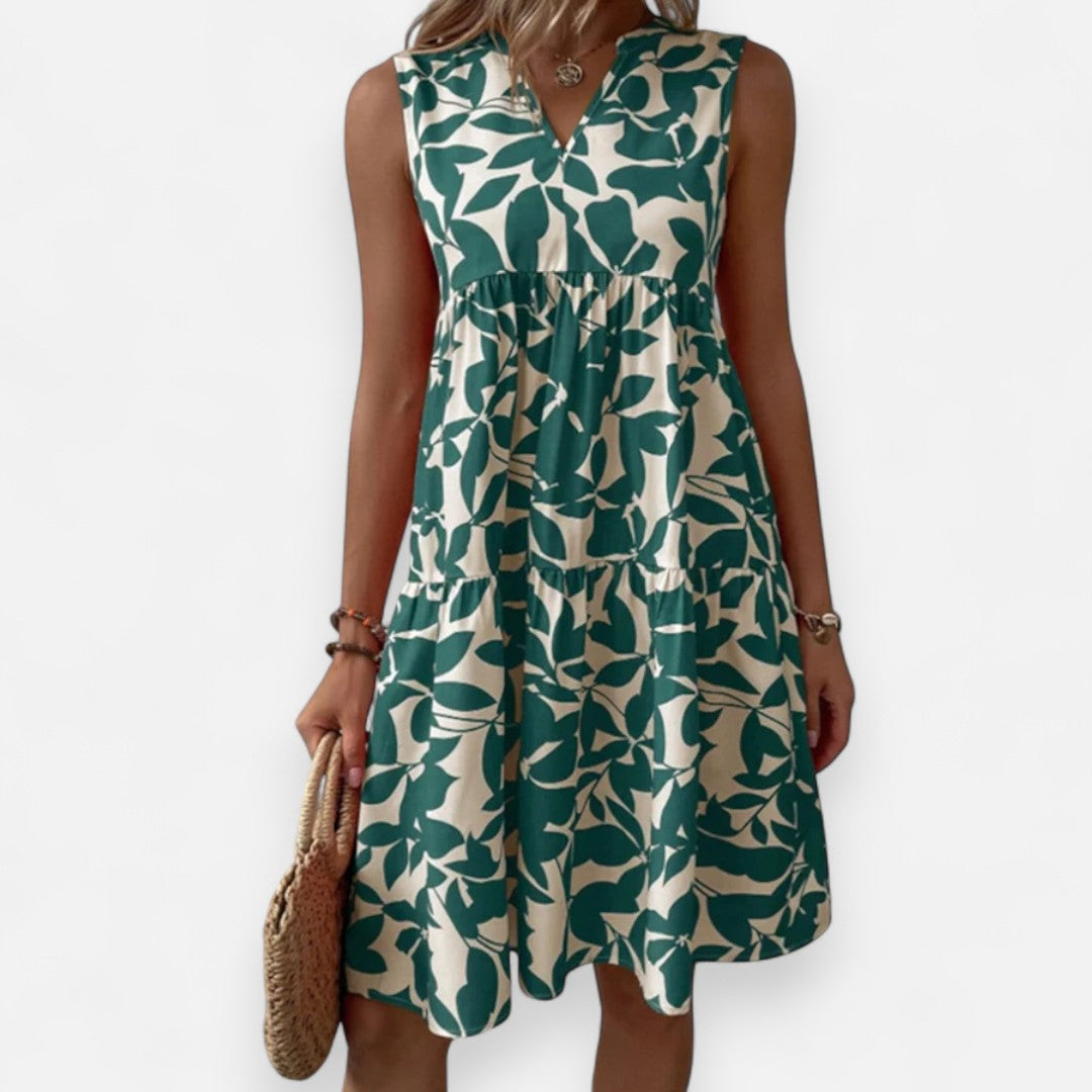 Mivora London | Women's Leaf Print Sleeveless Summer Dress