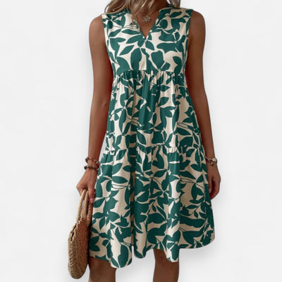 Mivora London | Women's Leaf Print Sleeveless Summer Dress