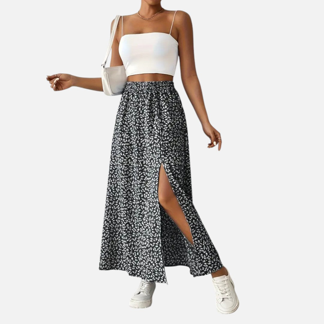 Mivora London | Women’s Floral High-Waist Skirt with Elegant Split Hem