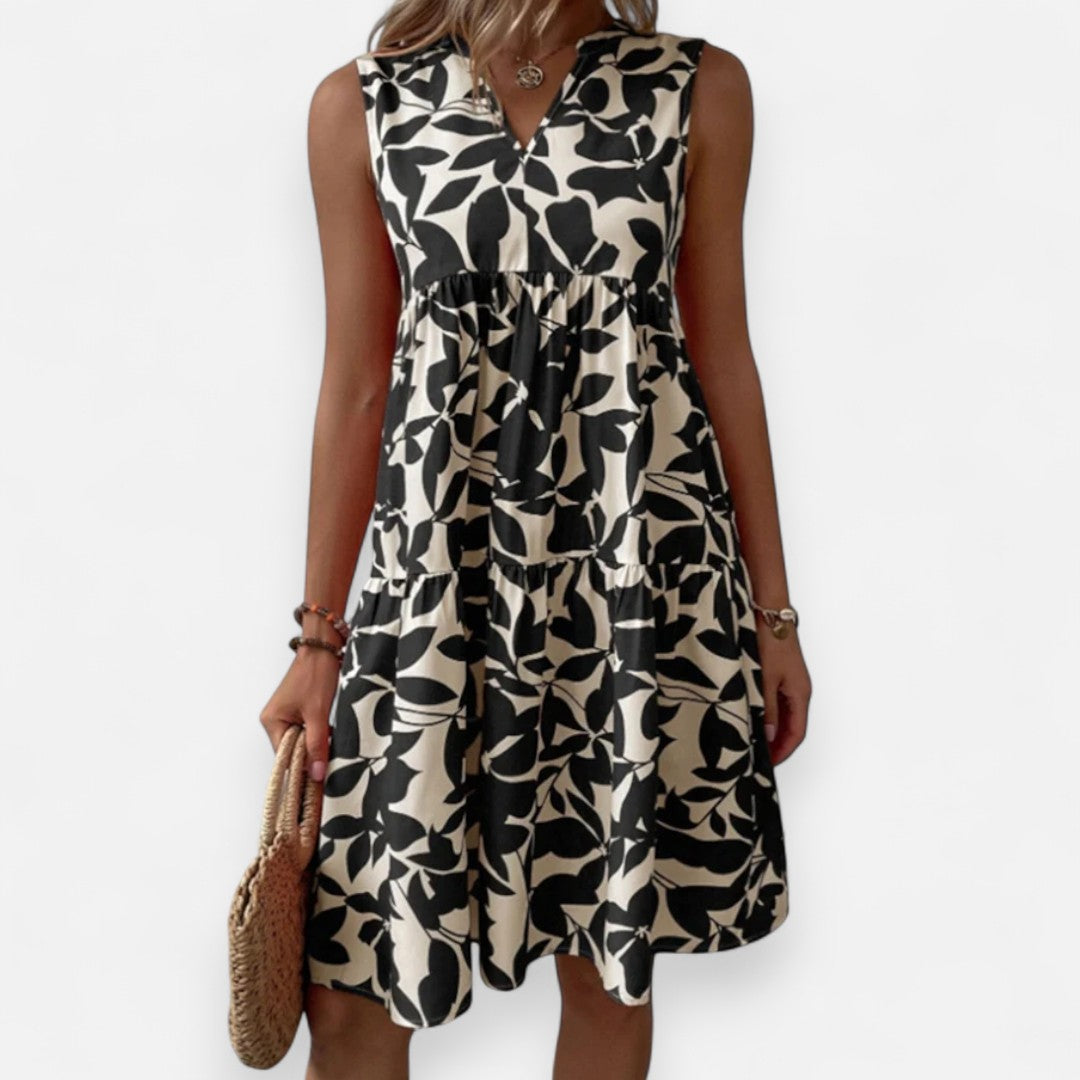 Mivora London | Women's Leaf Print Sleeveless Summer Dress