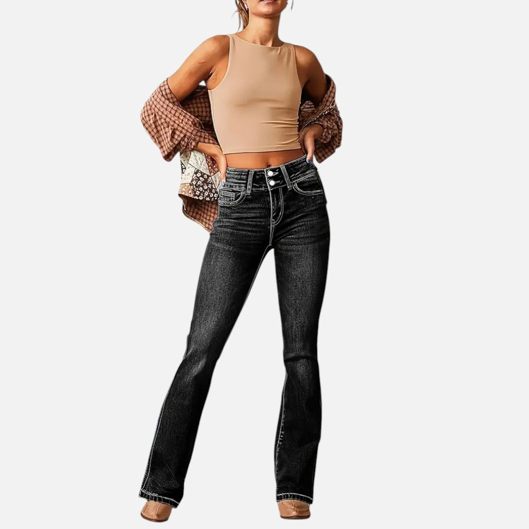 Mivora London | Women’s High-Waist Flared Trousers – Elongated Silhouette & Effortless Grace