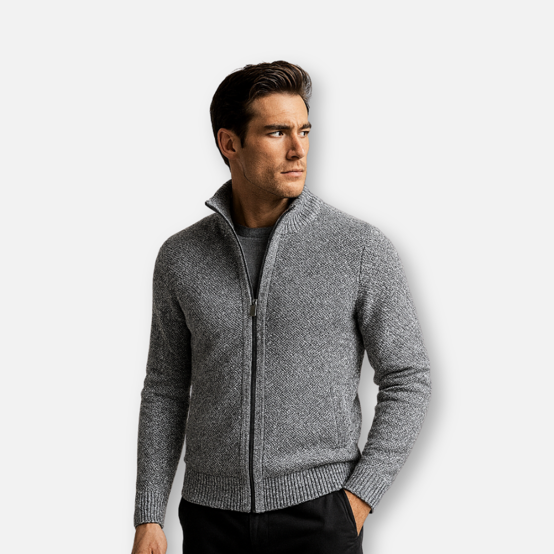Mivora London | Men’s Zip-Up Cardigan with Ribbed Cuffs and Hem