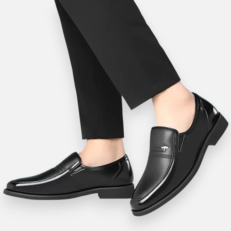 Mivora London | Men's Slip-On Dress Shoes - Black Round Toe with Rubber Sole