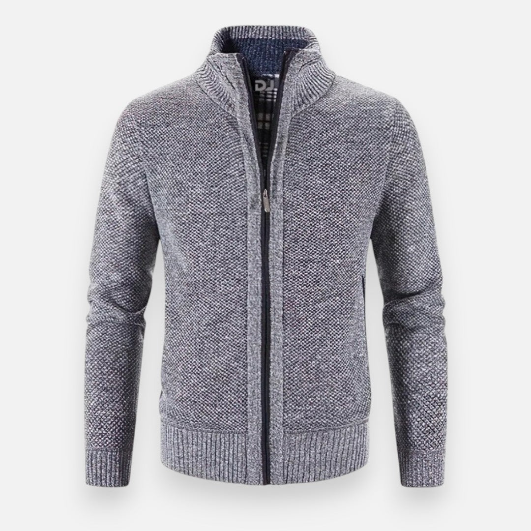 Mivora London | Men’s Zip-Up Cardigan with Ribbed Cuffs and Hem