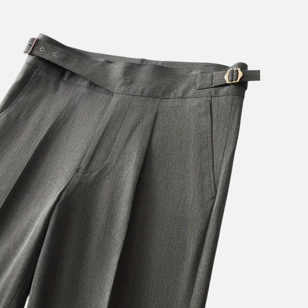 Mivora London | Men’s High‑Waist Tailored Trousers With Pleated Front & Adjustable Buckle