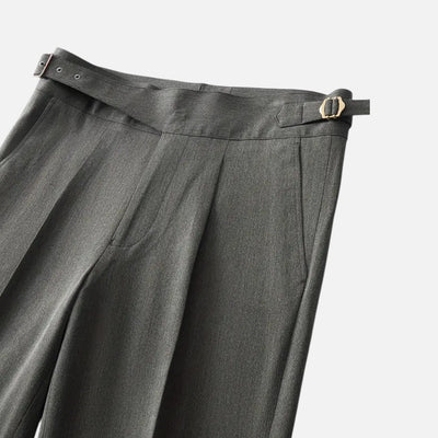 Mivora London | Men’s High‑Waist Tailored Trousers With Pleated Front & Adjustable Buckle