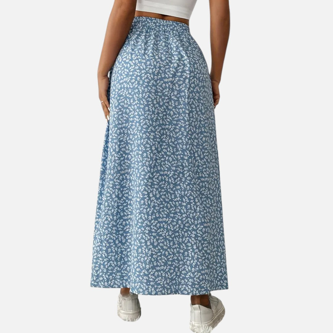 Mivora London | Women’s Floral High-Waist Skirt with Elegant Split Hem