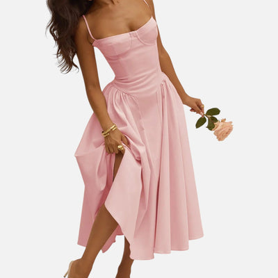 Mivora London | Women’s Corset Bodice A-Line Midi Dress