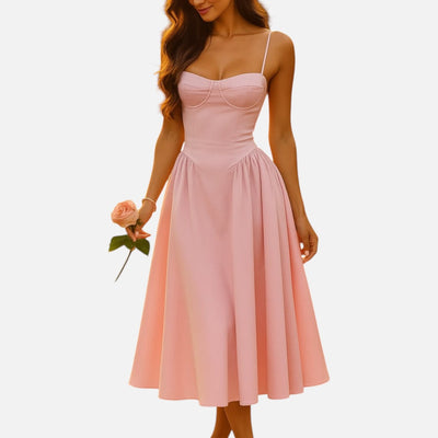 Mivora London | Women’s Corset Bodice A-Line Midi Dress