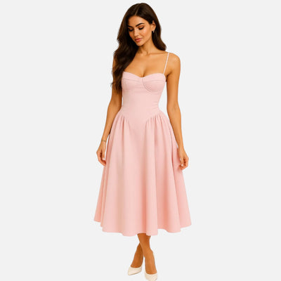 Mivora London | Women’s Corset Bodice A-Line Midi Dress