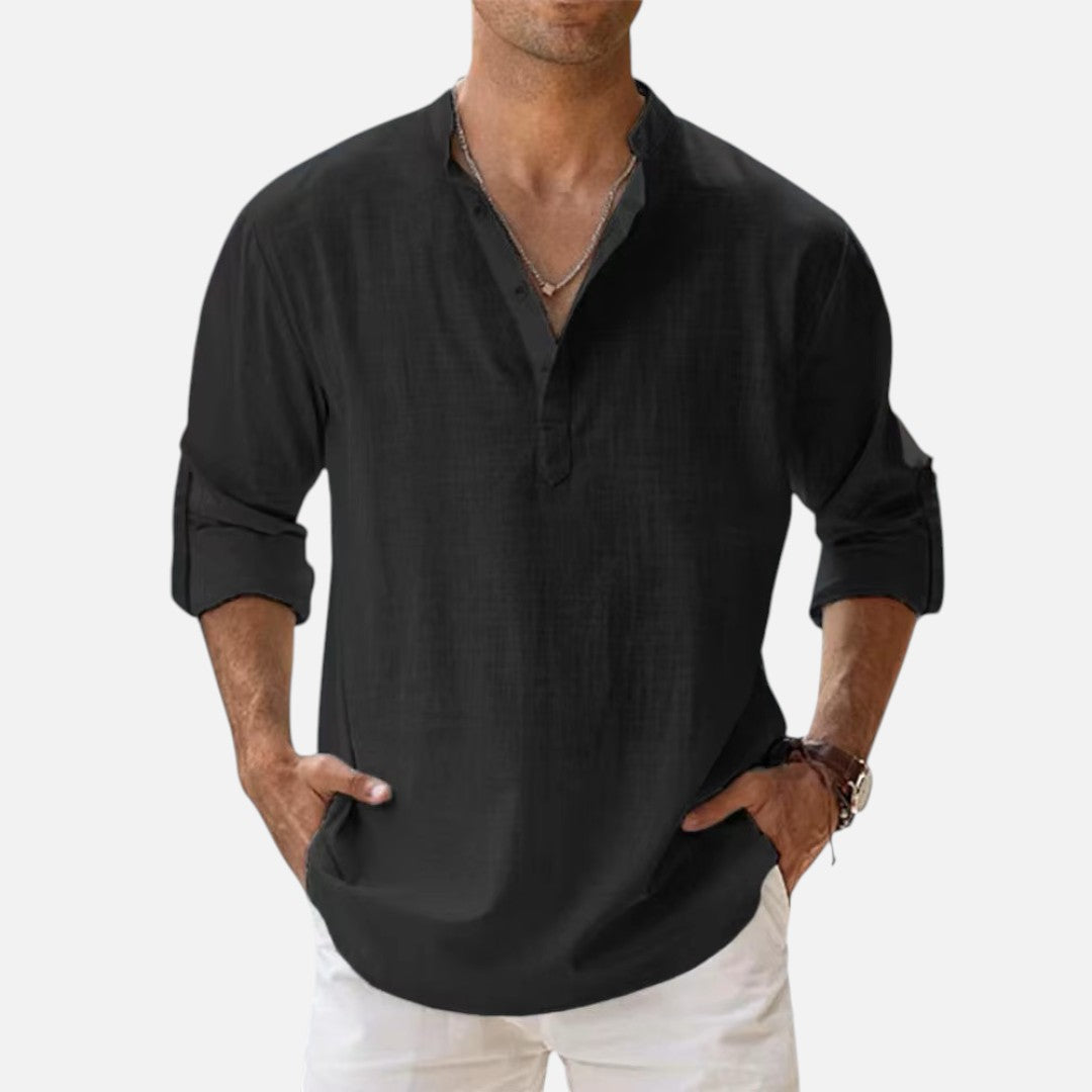 Mivora London | Long Sleeve Henley Shirt – Casual Slim Fit with Button Neckline