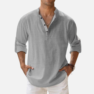 Mivora London | Long Sleeve Henley Shirt – Casual Slim Fit with Button Neckline