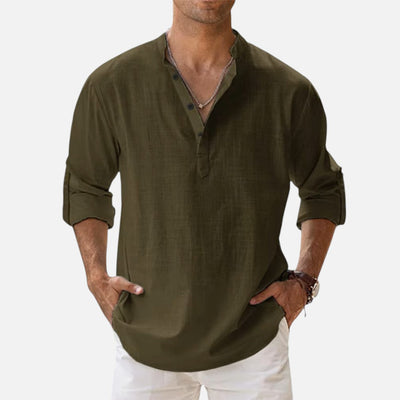 Mivora London | Long Sleeve Henley Shirt – Casual Slim Fit with Button Neckline