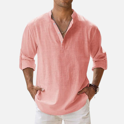 Mivora London | Long Sleeve Henley Shirt – Casual Slim Fit with Button Neckline