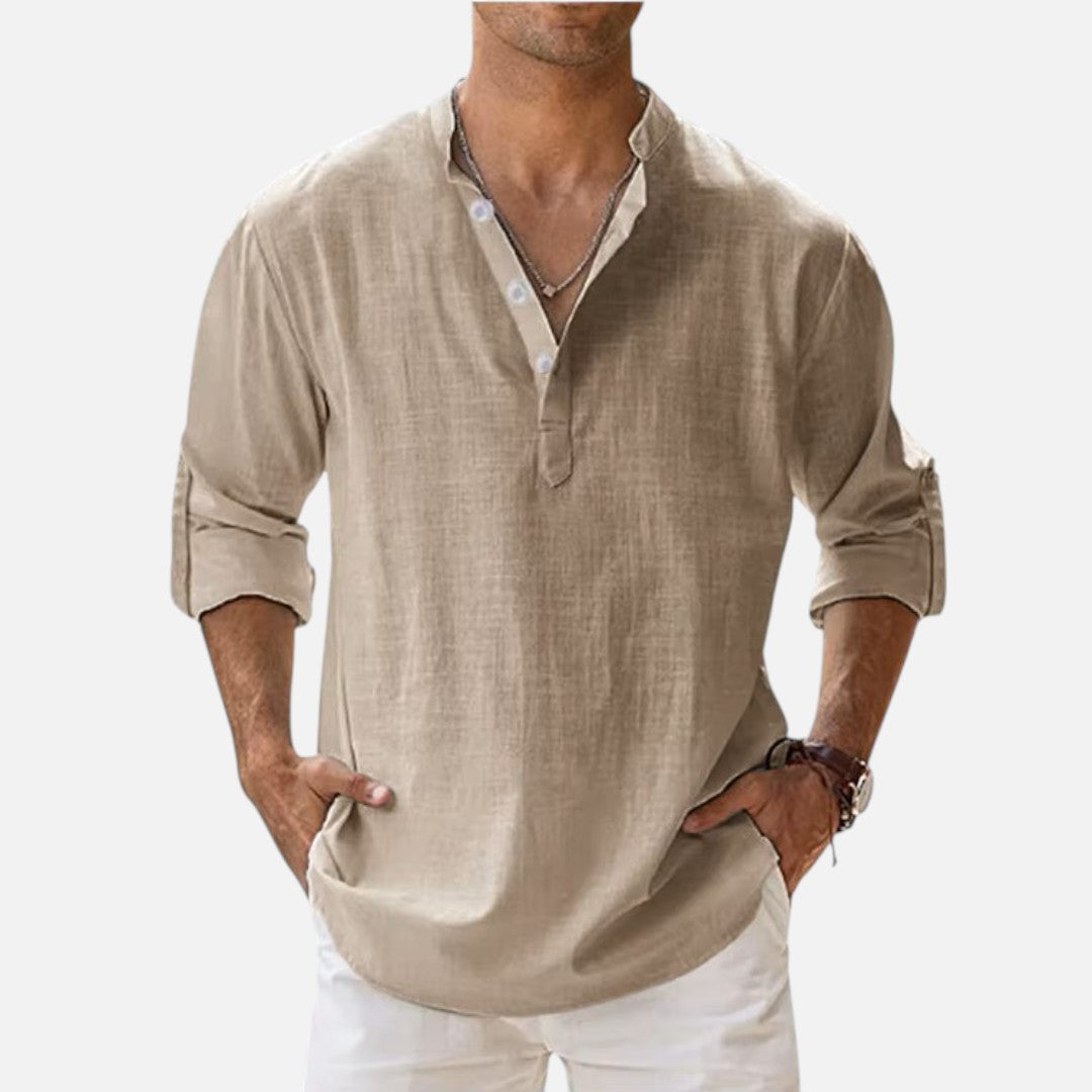 Mivora London | Long Sleeve Henley Shirt – Casual Slim Fit with Button Neckline