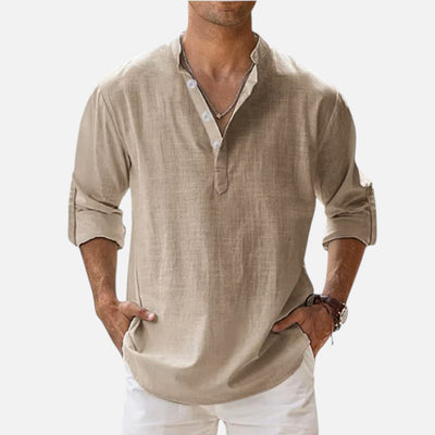Mivora London | Long Sleeve Henley Shirt – Casual Slim Fit with Button Neckline