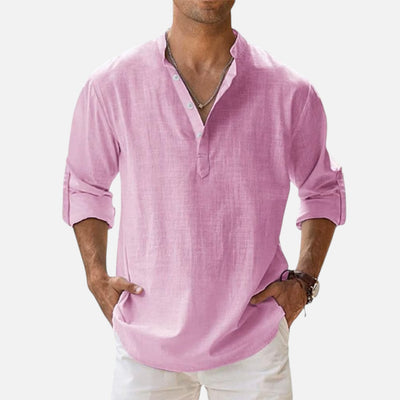 Mivora London | Long Sleeve Henley Shirt – Casual Slim Fit with Button Neckline