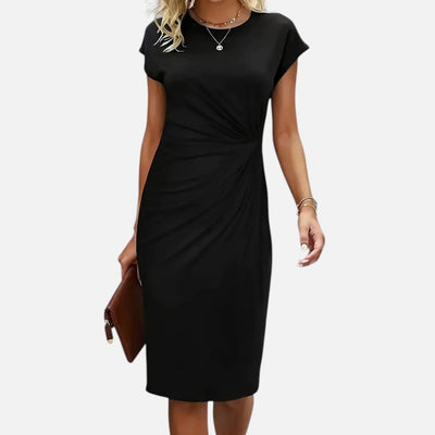 Mivora London | Women's Short-Sleeved Elegant Formal Dress – Slim Fit Midi Design