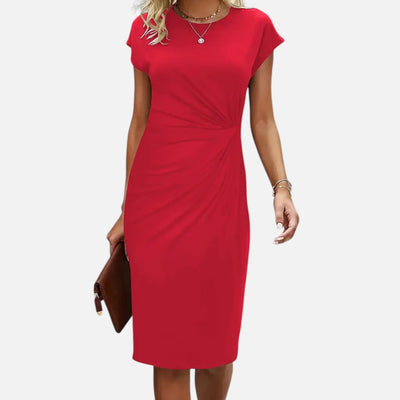 Mivora London | Women's Short-Sleeved Elegant Formal Dress – Slim Fit Midi Design