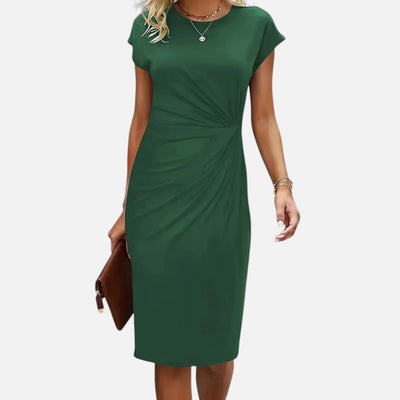 Mivora London | Women's Short-Sleeved Elegant Formal Dress – Slim Fit Midi Design