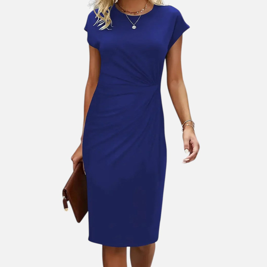 Mivora London | Women's Short-Sleeved Elegant Formal Dress – Slim Fit Midi Design