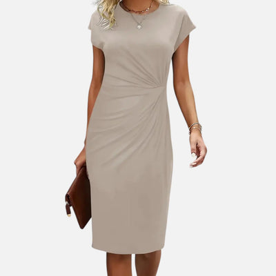 Mivora London | Women's Short-Sleeved Elegant Formal Dress – Slim Fit Midi Design