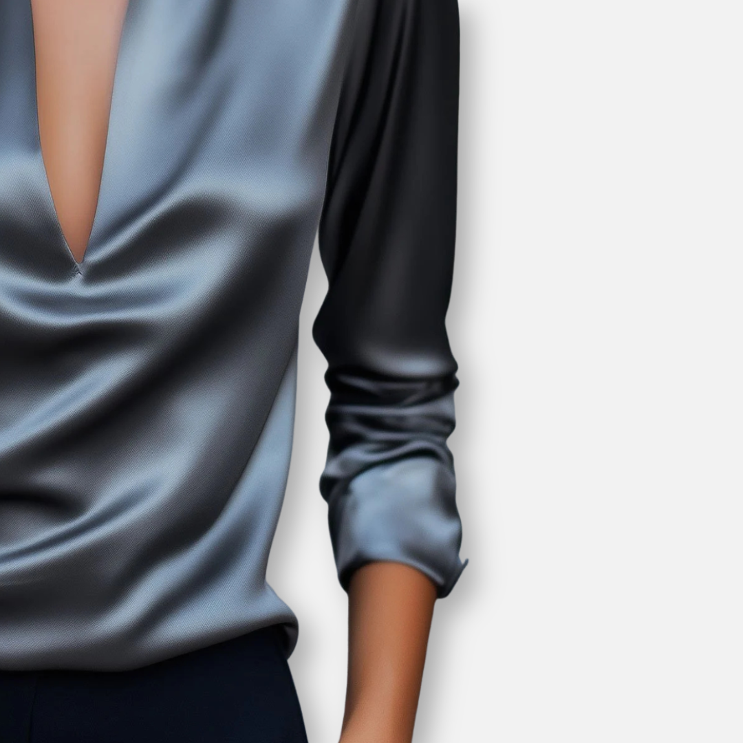 Mivora London | Women’s Blouse Plunge V-Neck, Relaxed Fit