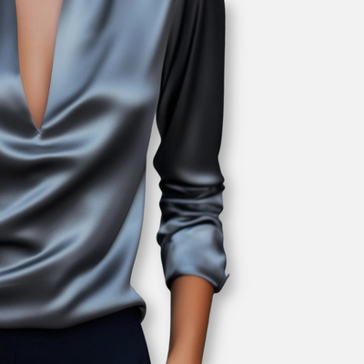 Mivora London | Women’s Blouse Plunge V-Neck, Relaxed Fit