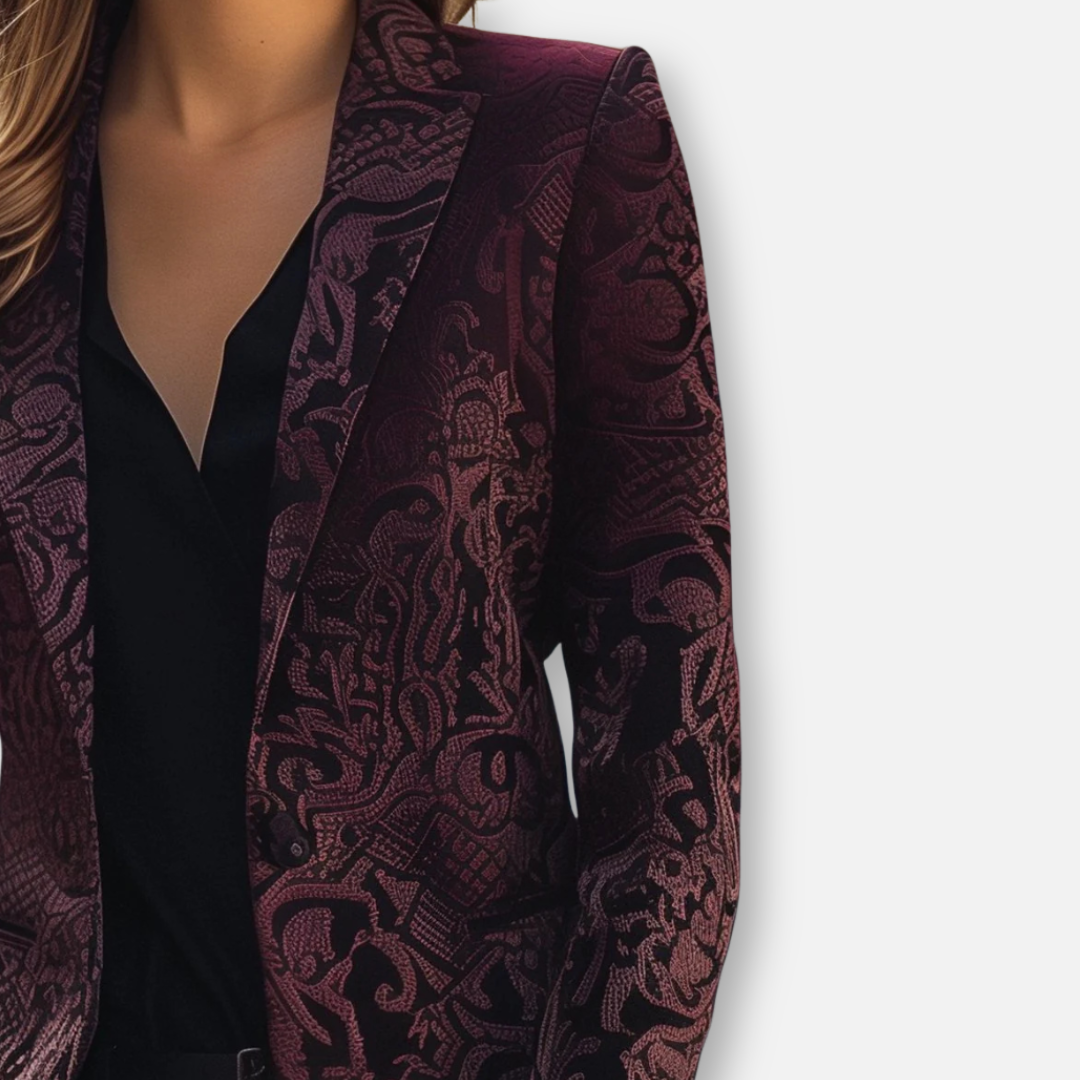 Mivora London | Women’s Jacquard Blazer – Burgundy, Tailored Fit