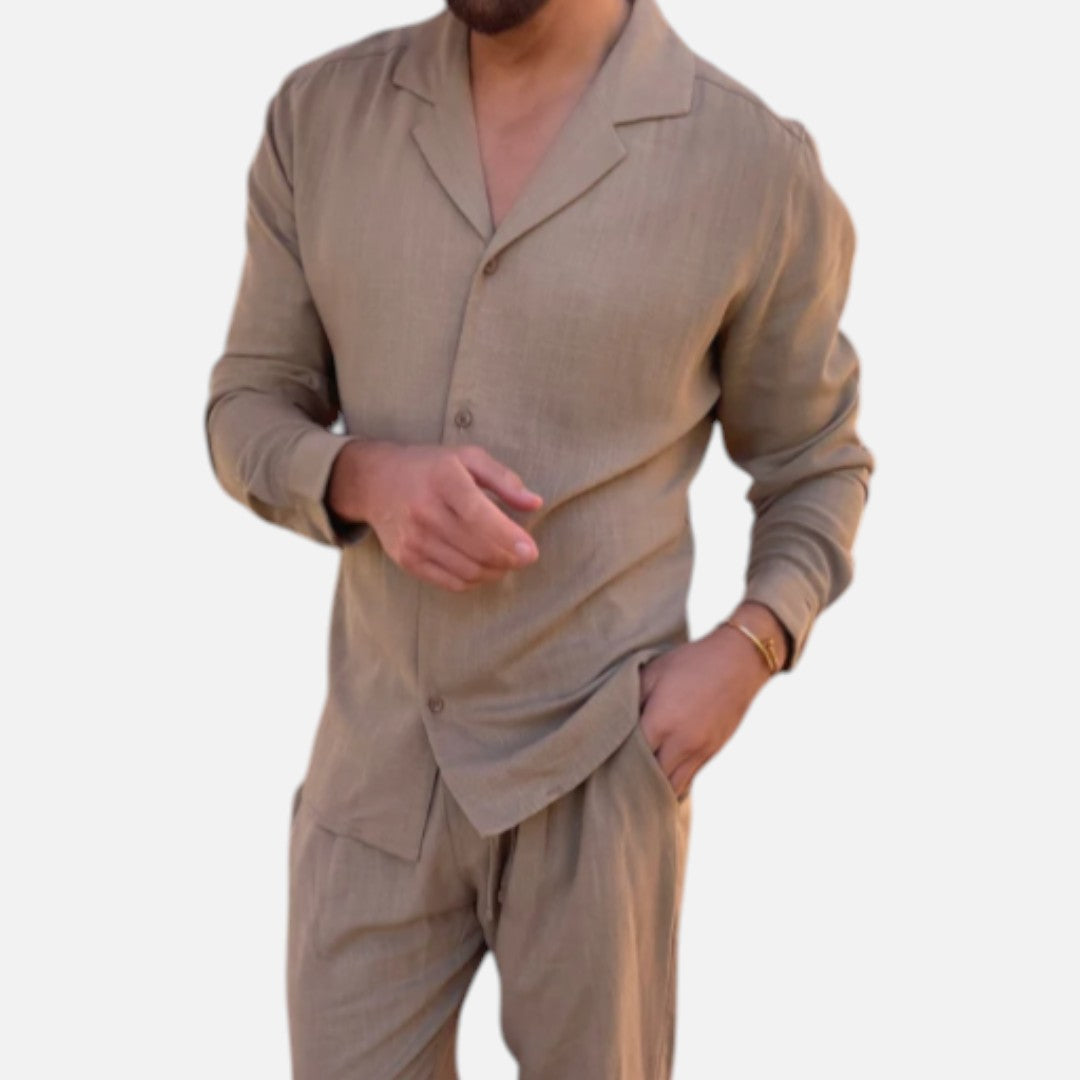 Mivora London | Men’s Lightweight Lounge Set With Breathable Long-Sleeve Shirt & Trousers