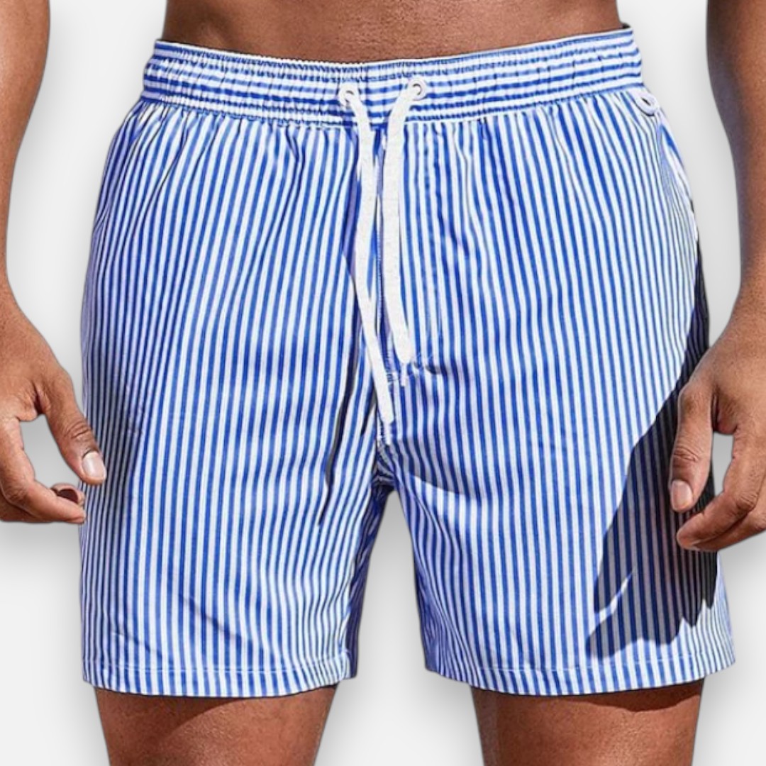 Mivora London | Men’s Quick-Dry Striped Swim Shorts With Adjustable Waistband