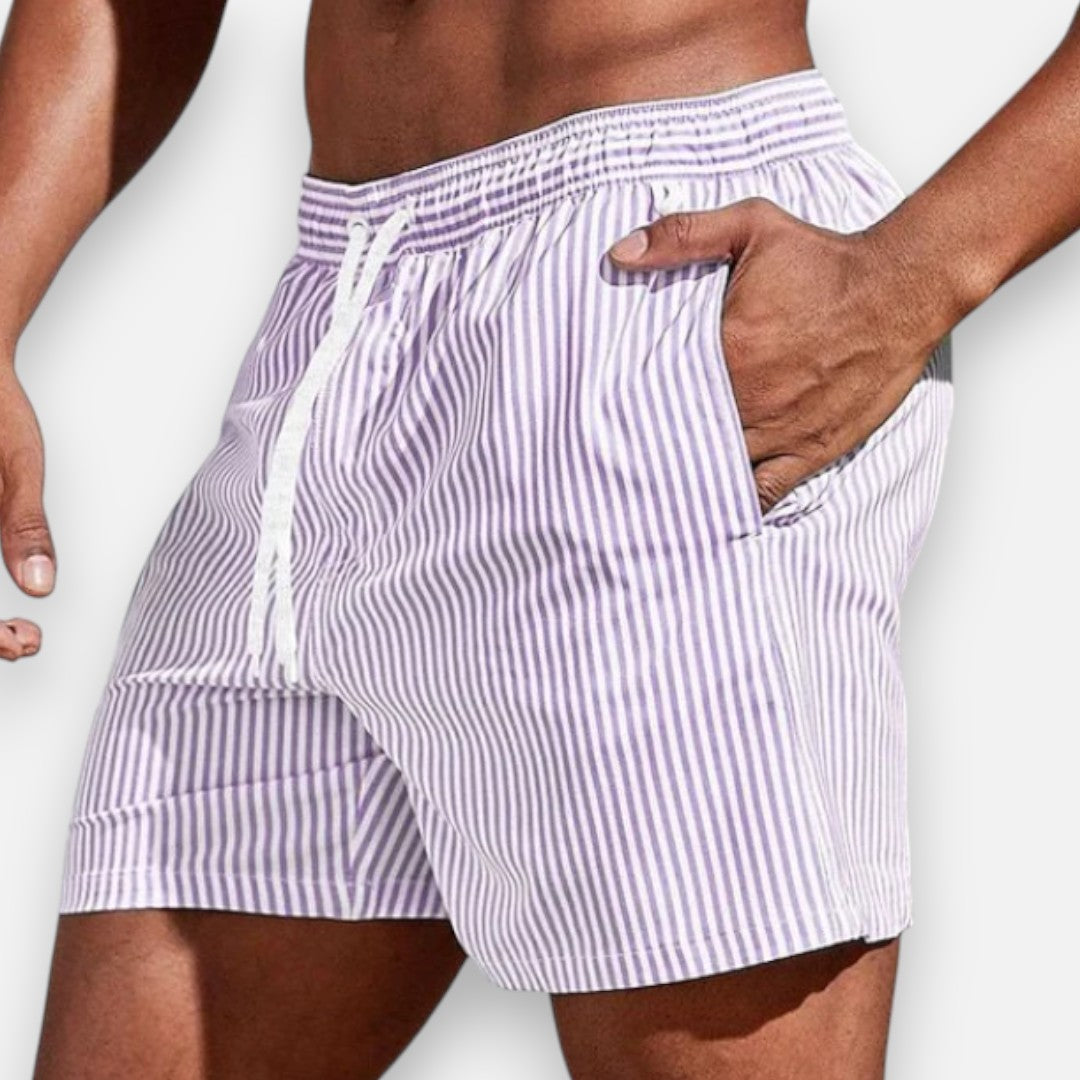 Mivora London | Men’s Quick-Dry Striped Swim Shorts With Adjustable Waistband