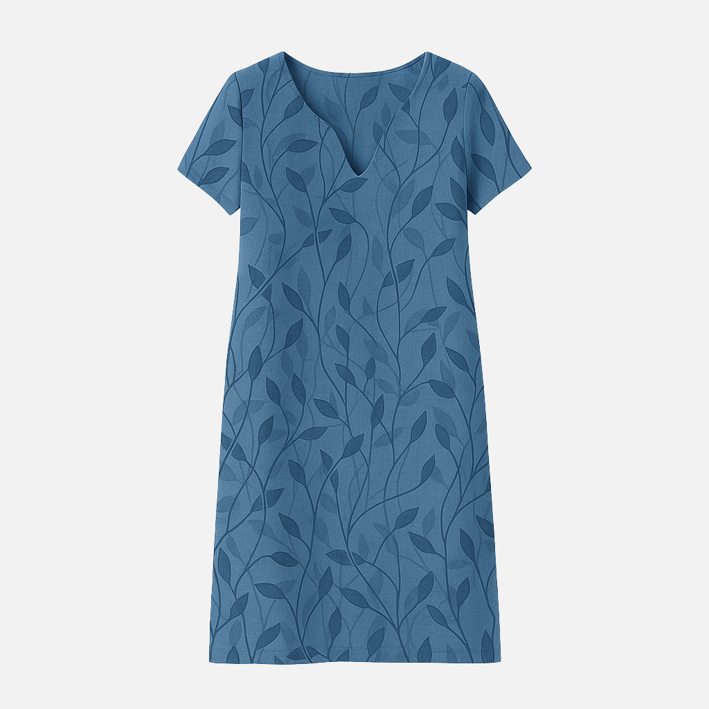 Mivora London | Women's Leaf Print Cotton V-Neck Summer Dress