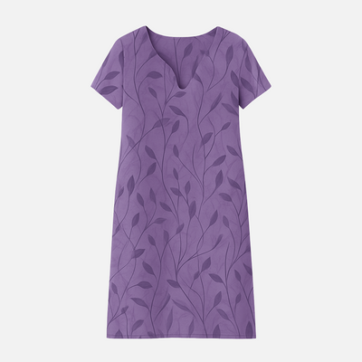 Mivora London | Women's Leaf Print Cotton V-Neck Summer Dress