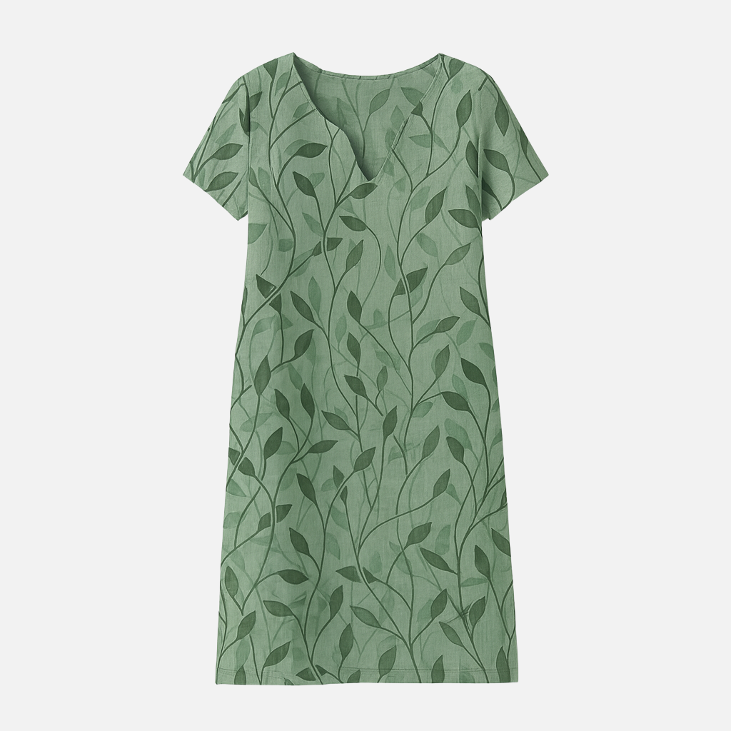 Mivora London | Women's Leaf Print Cotton V-Neck Summer Dress