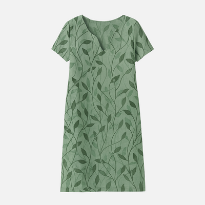 Mivora London | Women's Leaf Print Cotton V-Neck Summer Dress