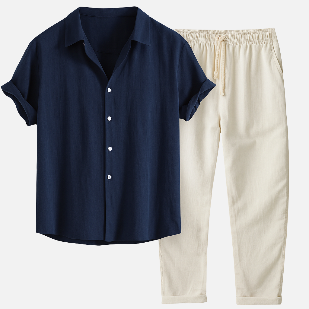 Mivora London | Men’s Casual Summer 2-Piece Set With Short-Sleeve Shirt And Matching Trousers