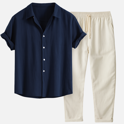 Mivora London | Men’s Casual Summer 2-Piece Set With Short-Sleeve Shirt And Matching Trousers