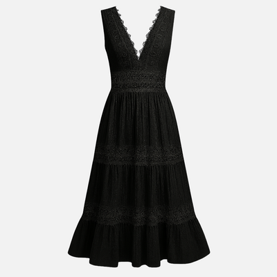 Mivora London | Women's Elegant Handcrafted Lace V-Neck Midi Dress