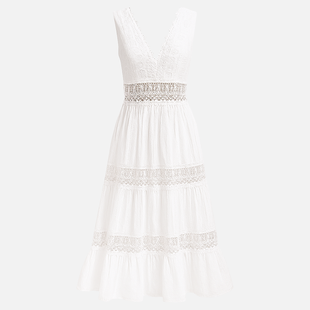 Mivora London | Women's Elegant Handcrafted Lace V-Neck Midi Dress