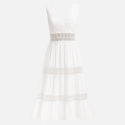Mivora London | Women's Elegant Handcrafted Lace V-Neck Midi Dress