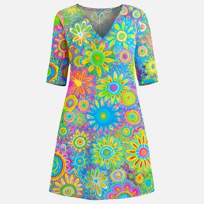Mivora London | Women's Floral Mini Dress With 3/4 Sleeves And Flowy A-Line Silhouette