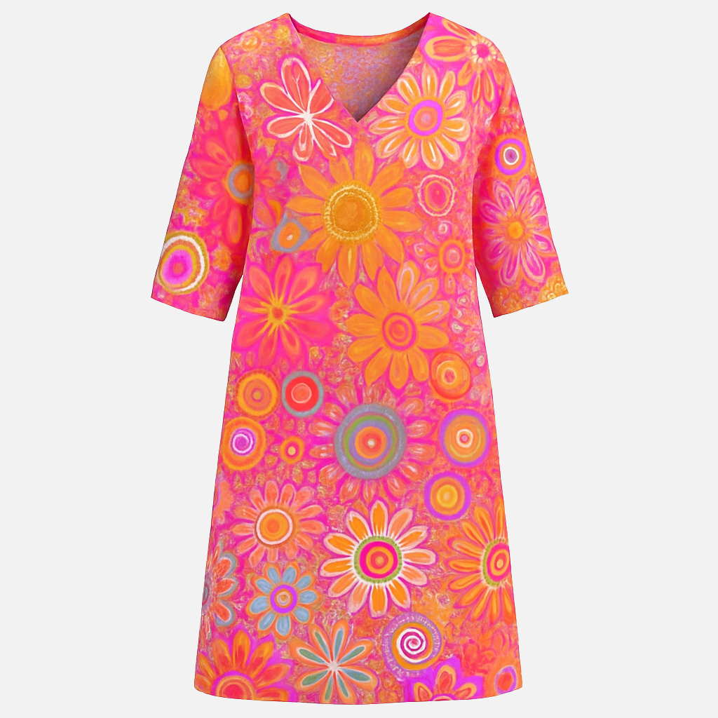 Mivora London | Women's Floral Mini Dress With 3/4 Sleeves And Flowy A-Line Silhouette