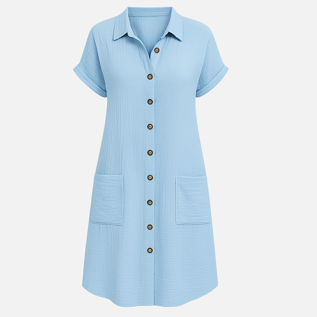 Mivora London | Women's Short Sleeve Button-Up Shirt Dress – Casual Mini Fit