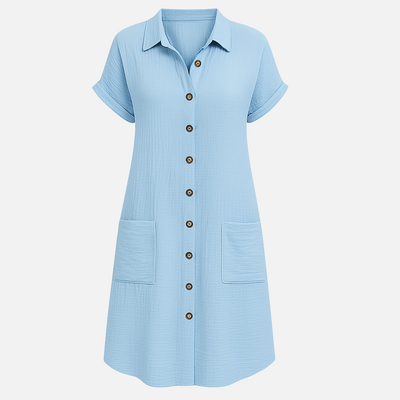 Mivora London | Women's Short Sleeve Button-Up Shirt Dress – Casual Mini Fit